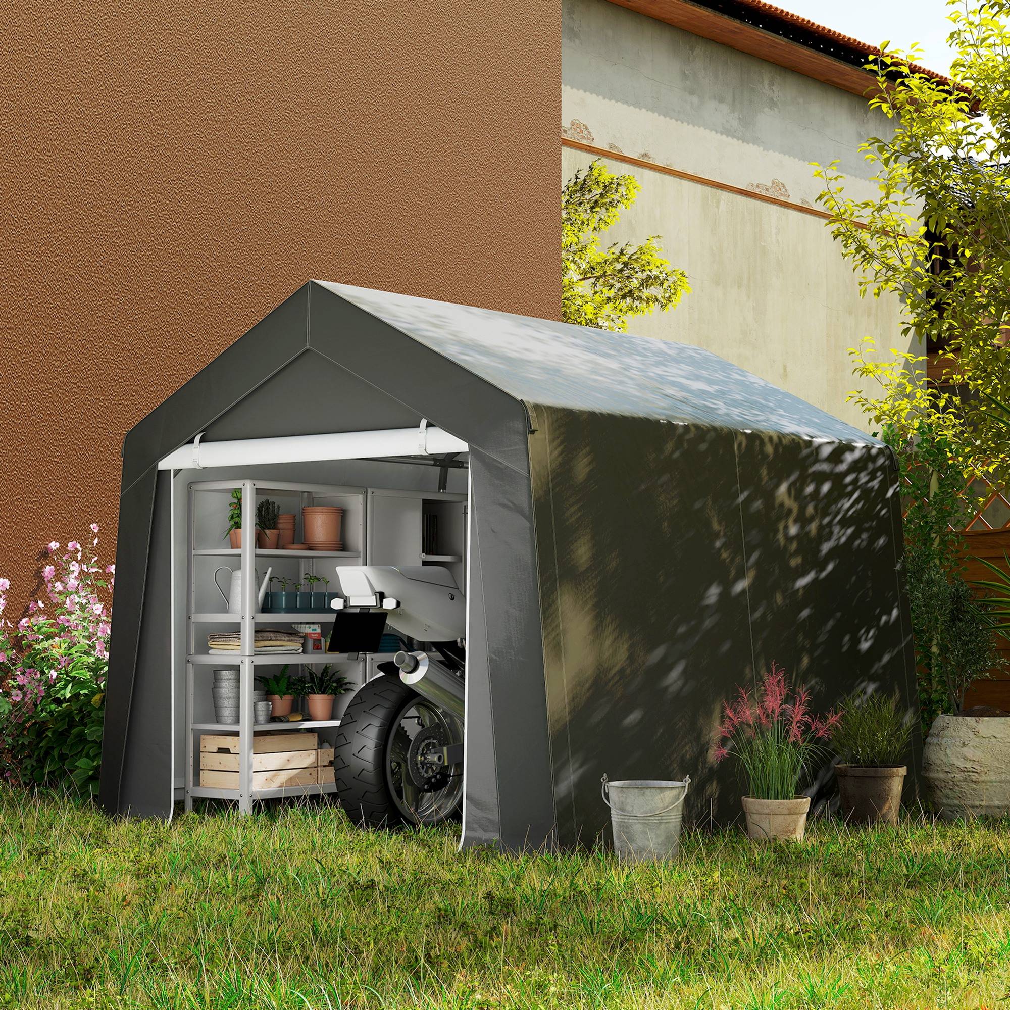 ComfortXL - Tente de stockage acier galvanisé abri extérieur protection vélos motos 3x3m gris - ComfortXL Outdoor Living - Image 3