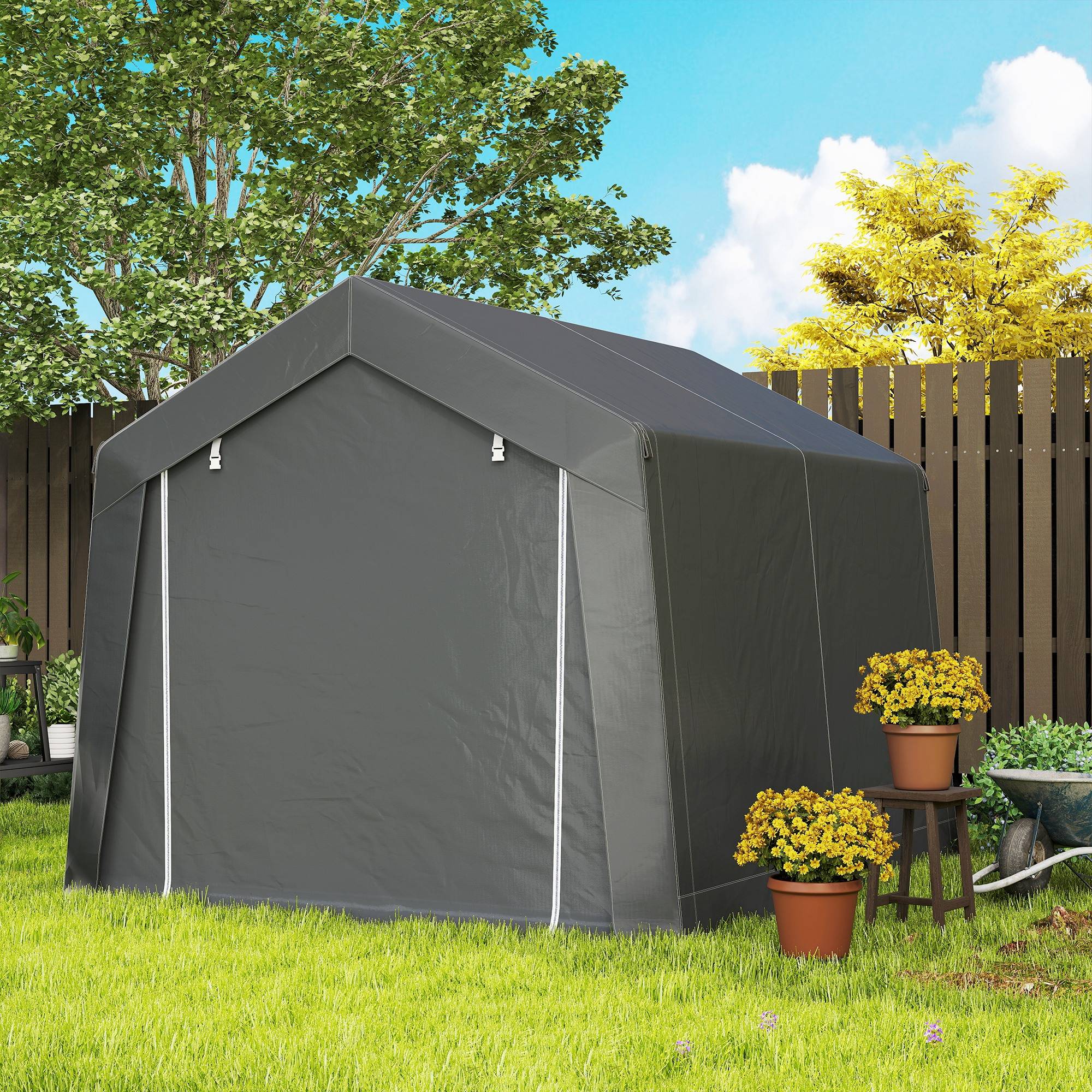 ComfortXL - Tente de stockage acier galvanisé abri extérieur protection vélos motos 3x3m gris - ComfortXL Outdoor Living - Image 10