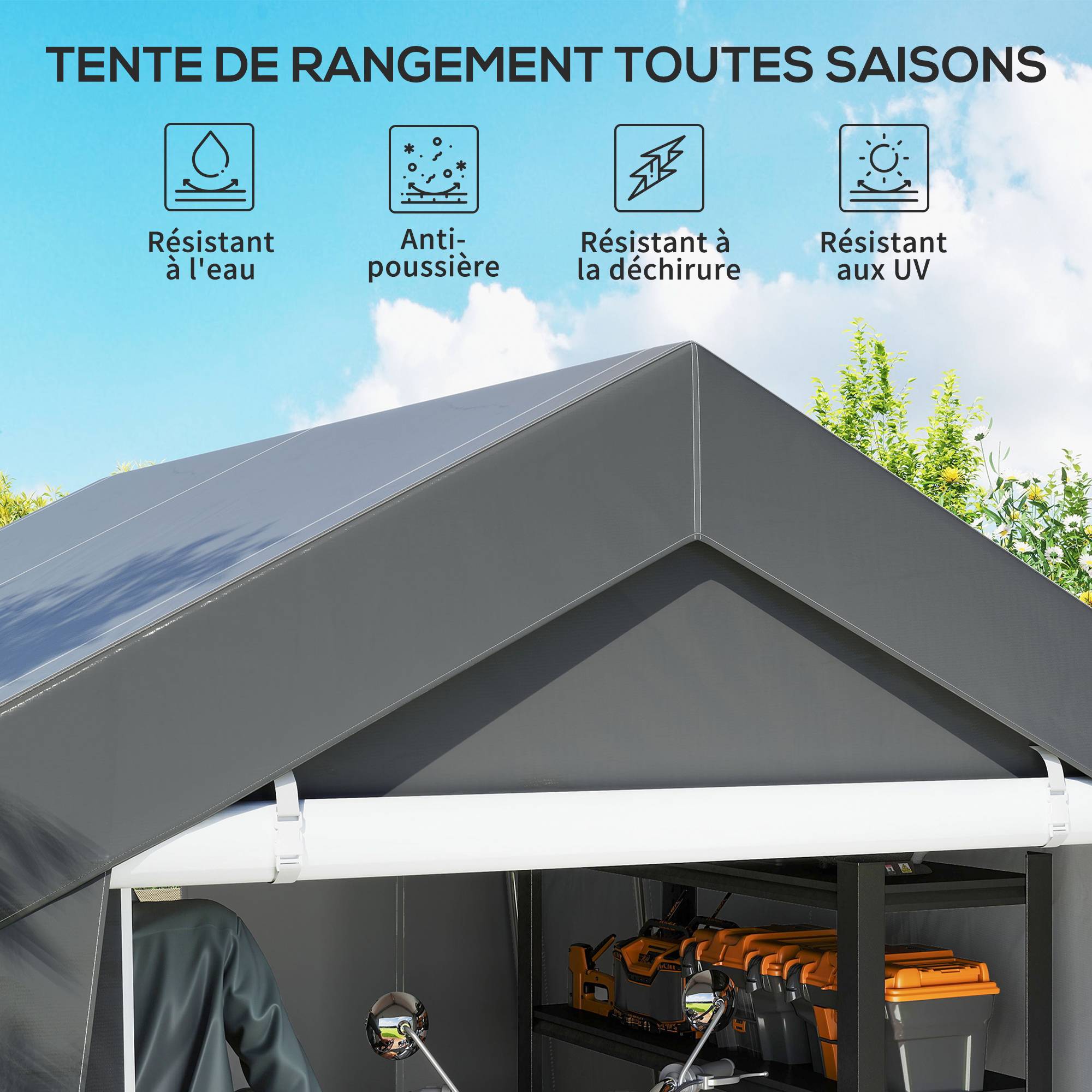 ComfortXL - Tente de stockage acier galvanisé abri extérieur protection vélos motos 3x3m gris - ComfortXL Outdoor Living - Image 6