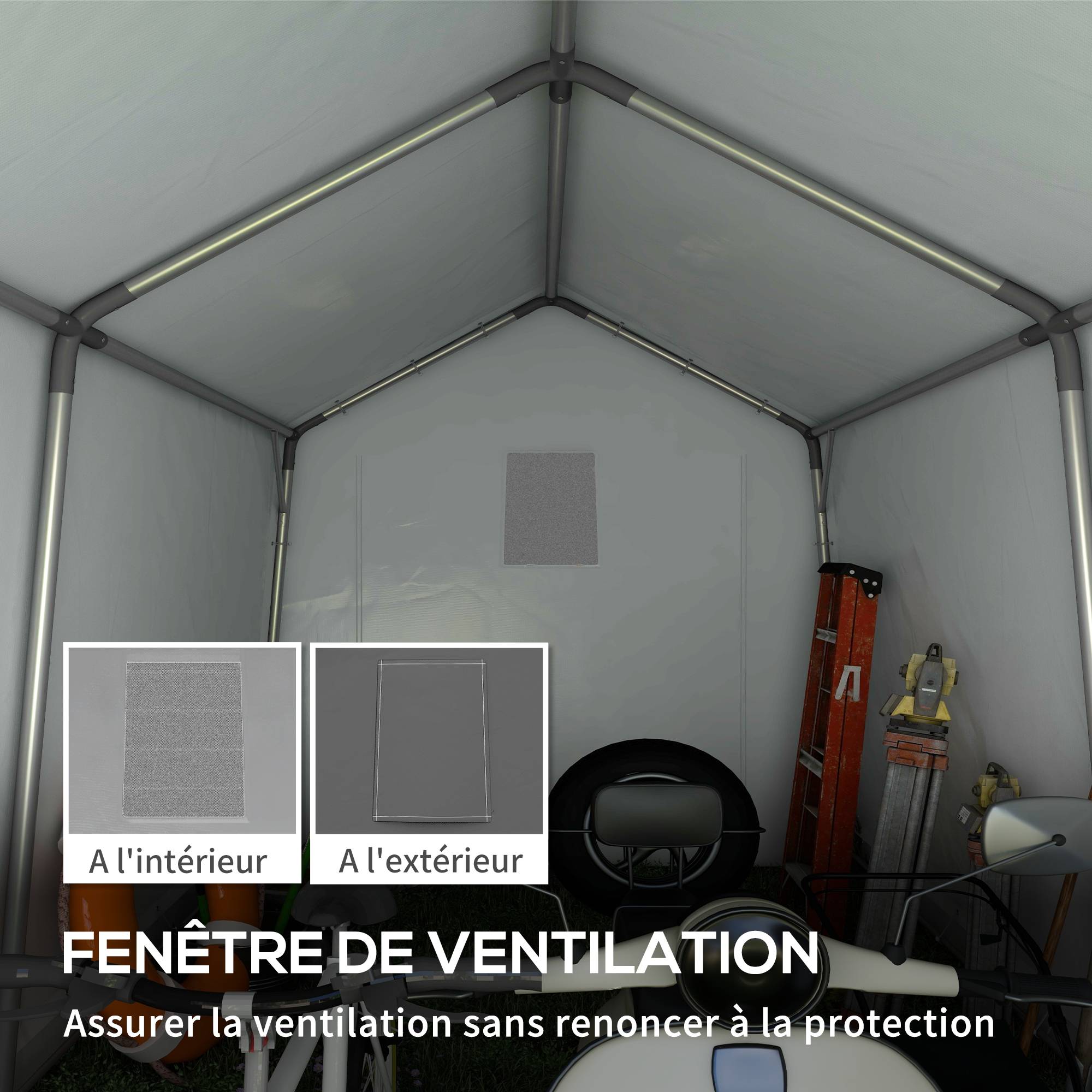 ComfortXL - Tente de stockage acier galvanisé abri extérieur protection vélos motos 3x3m gris - ComfortXL Outdoor Living - Image 9