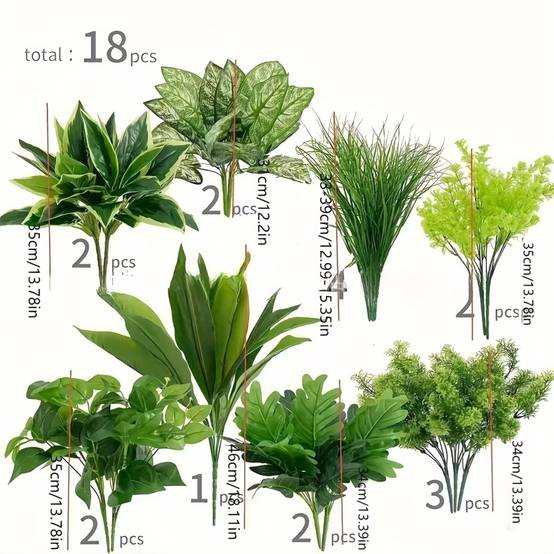 Lot de 18 plantes artificielles – Tiges de verdure imitation plastique pour décoration intérieure et extérieure, jardin suspendu-Lytech - Image 9