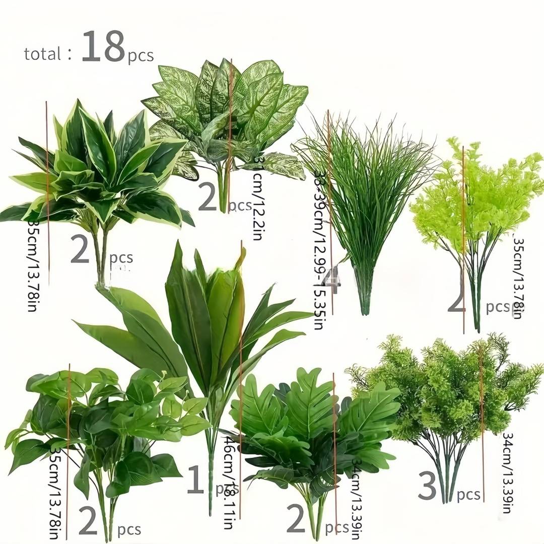 Lot de 18 plantes artificielles – Tiges de verdure imitation plastique pour décoration intérieure et extérieure, jardin suspendu-Lytech - Image 9