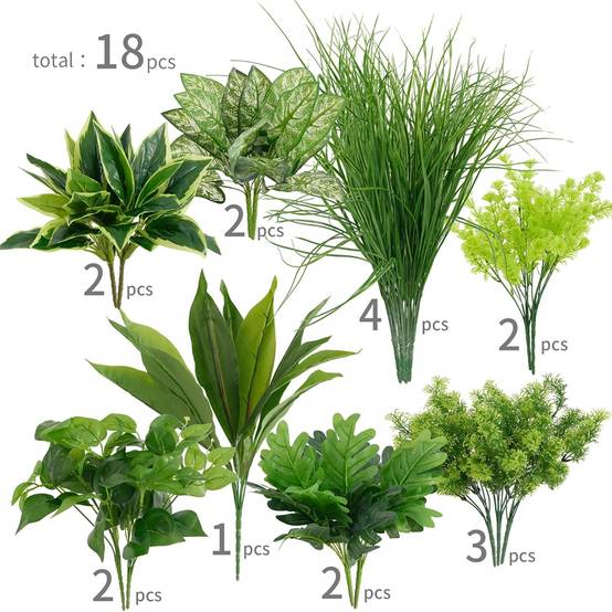 Lot de 18 plantes artificielles – Tiges de verdure imitation plastique pour décoration intérieure et extérieure, jardin suspendu-Lytech - Image 5