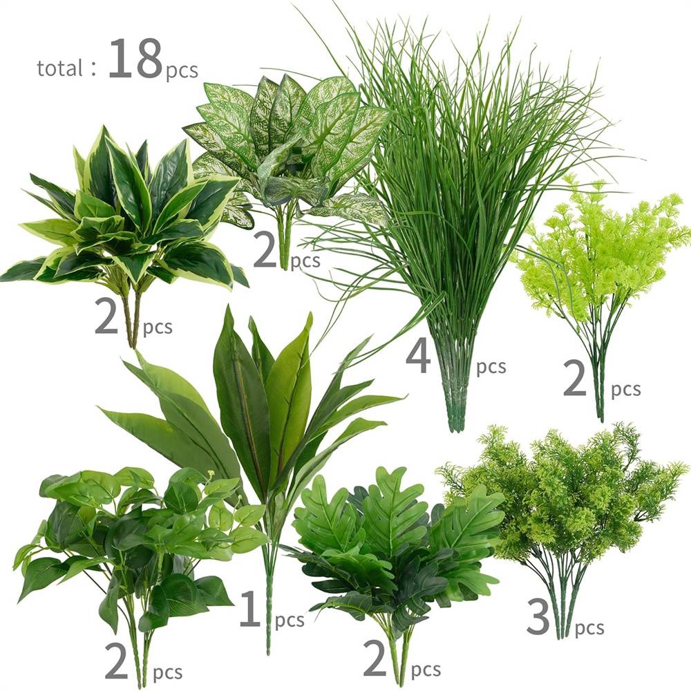 Lot de 18 plantes artificielles – Tiges de verdure imitation plastique pour décoration intérieure et extérieure, jardin suspendu-Lytech - Image 5