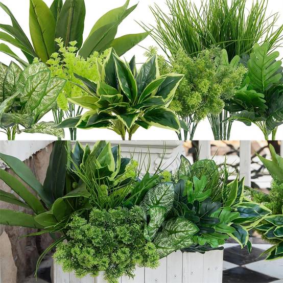 Lot de 18 plantes artificielles – Tiges de verdure imitation plastique pour décoration intérieure et extérieure, jardin suspendu-Lytech - Image 1