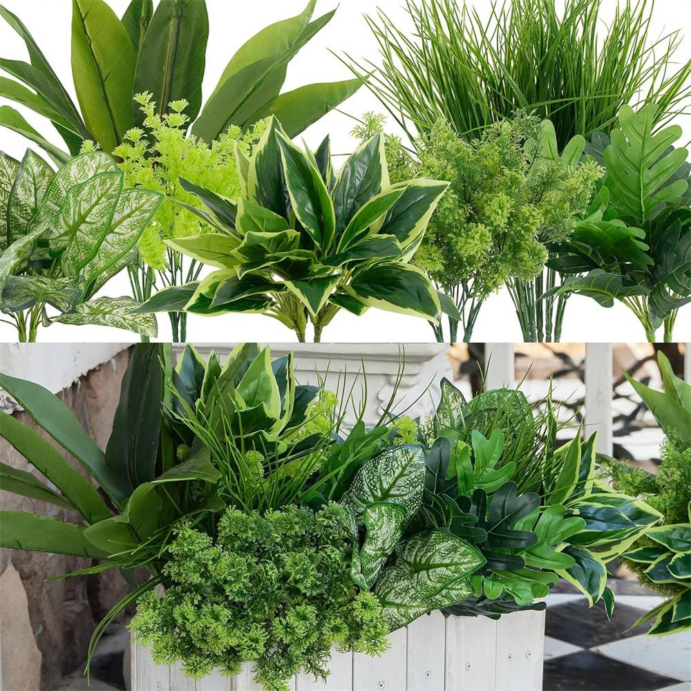 Lot de 18 plantes artificielles – Tiges de verdure imitation plastique pour décoration intérieure et extérieure, jardin suspendu-Lytech - Image 1