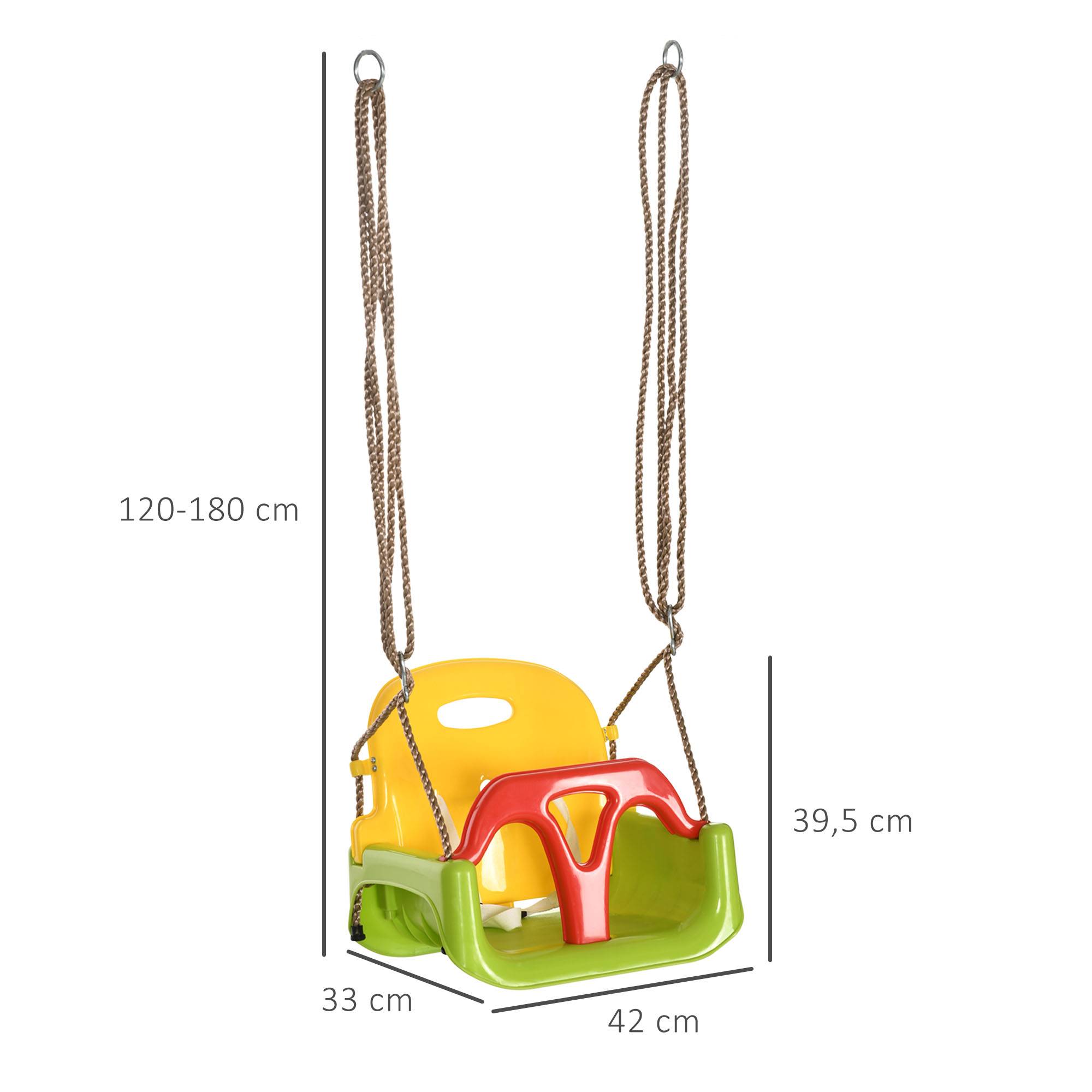 Balançoire siège 3 en 1 évolutif pour enfant avec dossier et barre en T amovibles intérieur extérieur hauteur ajustable - Image 5