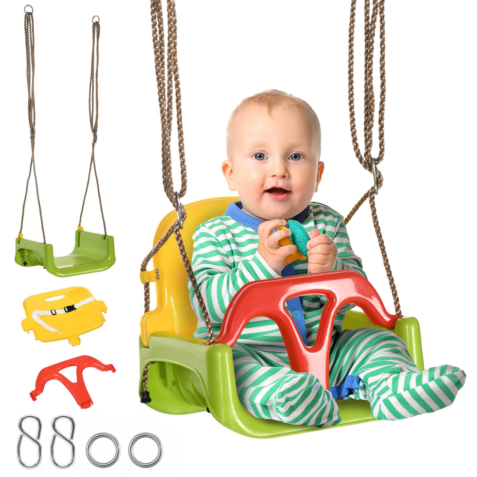 Balançoire siège 3 en 1 évolutif pour enfant avec dossier et barre en T amovibles intérieur extérieur hauteur ajustable - Image 1