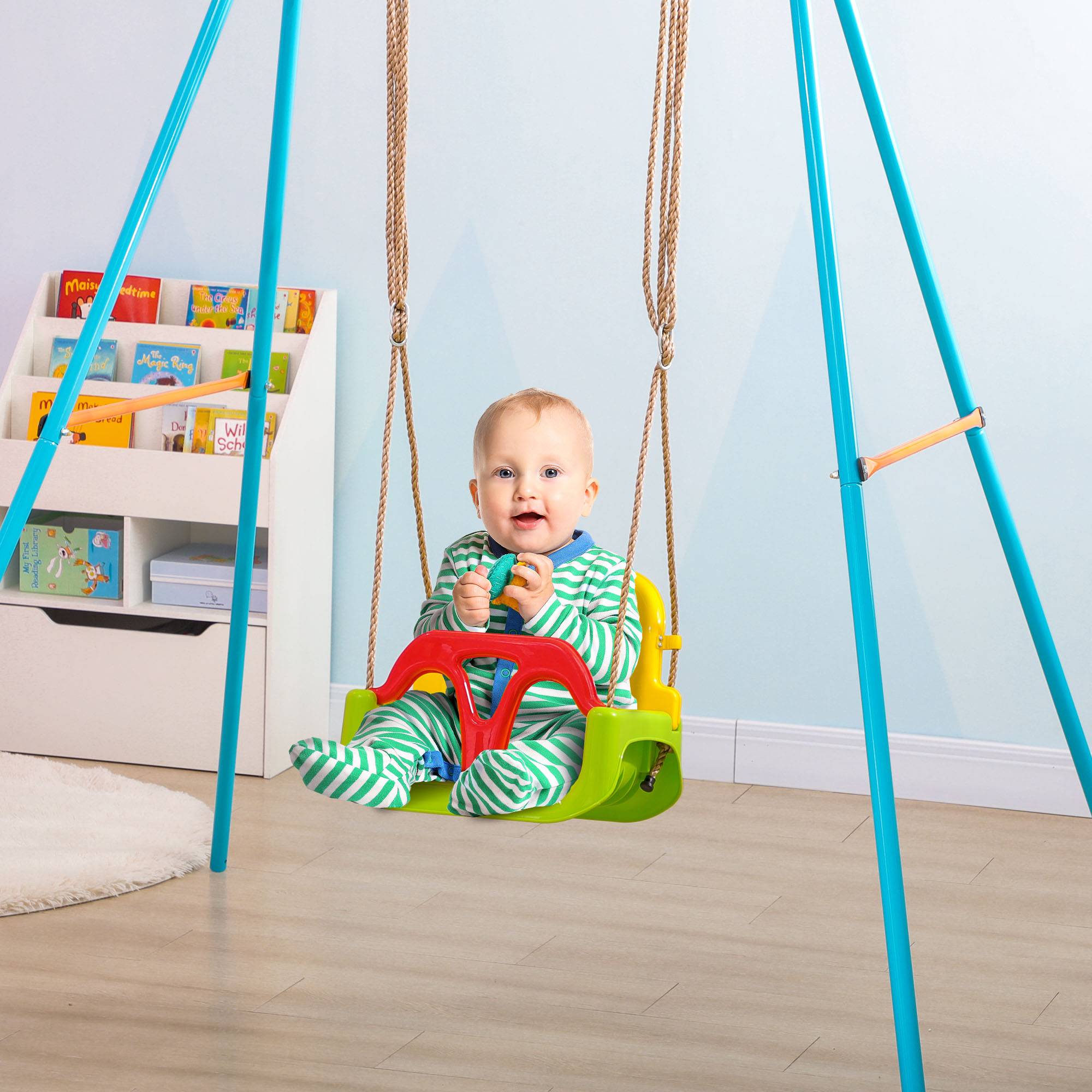 Balançoire siège 3 en 1 évolutif pour enfant avec dossier et barre en T amovibles intérieur extérieur hauteur ajustable - Image 4