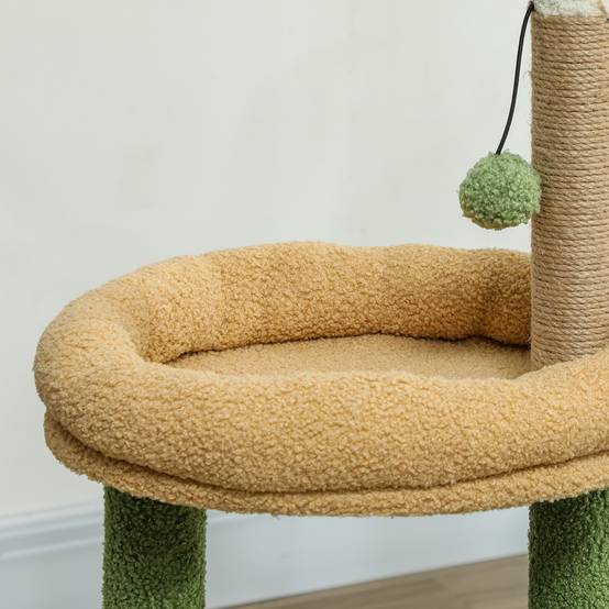 Arbre à Chat Design Nature en Bois et Jute pour Petit Chat avec Niche Griffoirs et Jouets 98 cm Vert - ComfortXL Outdoor Living - Image 10