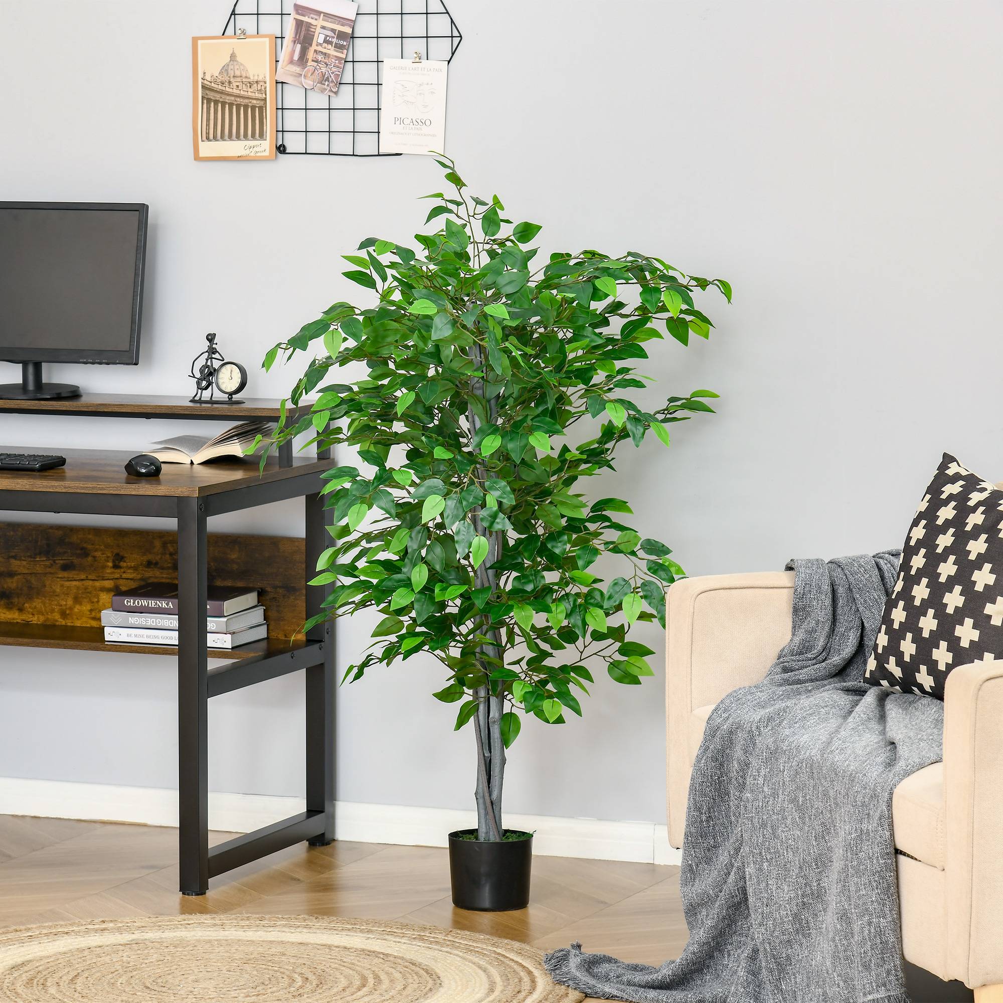 Arbre Artificiel Plante Artificielle ficus H.1,35 m Tronc Branches Liane Lichen Feuilles Grand réalisme Pot Inclus - Image 9