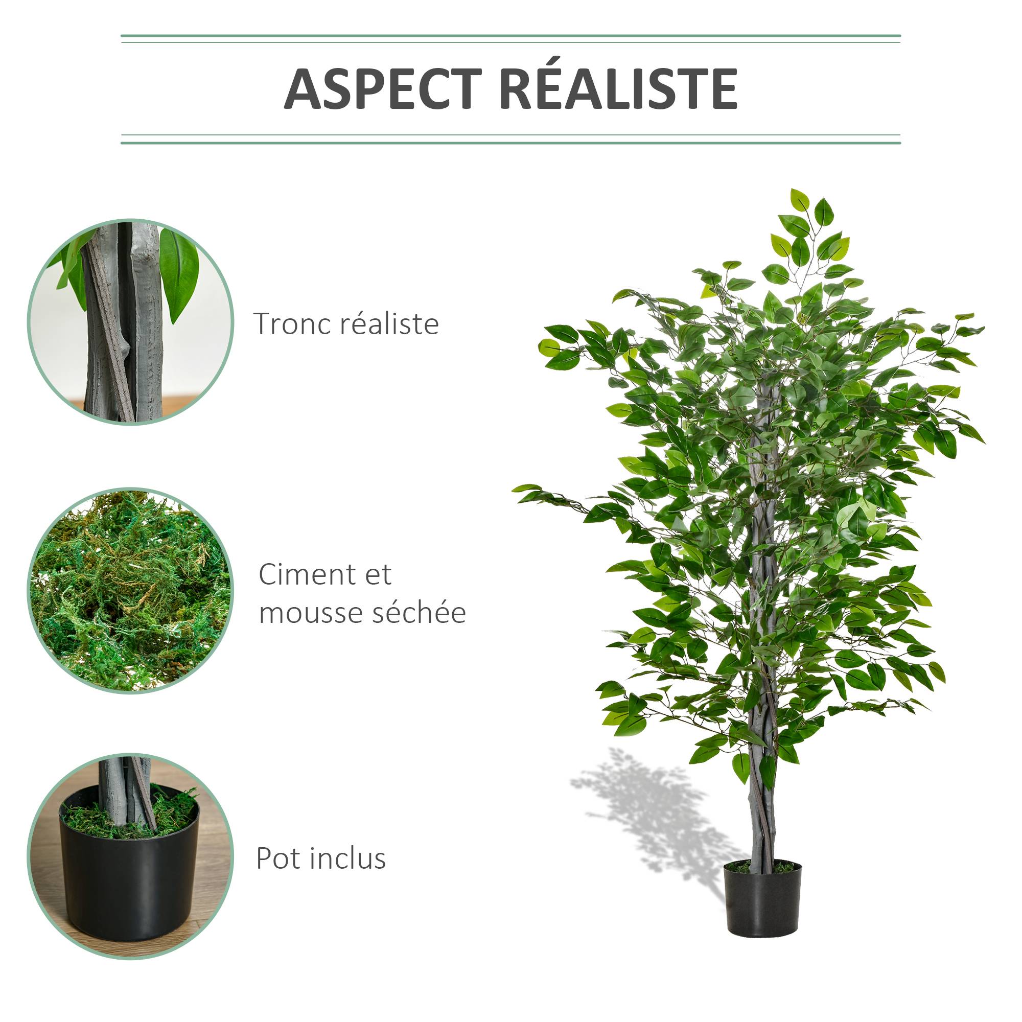 Arbre Artificiel Plante Artificielle ficus H.1,35 m Tronc Branches Liane Lichen Feuilles Grand réalisme Pot Inclus - Image 7