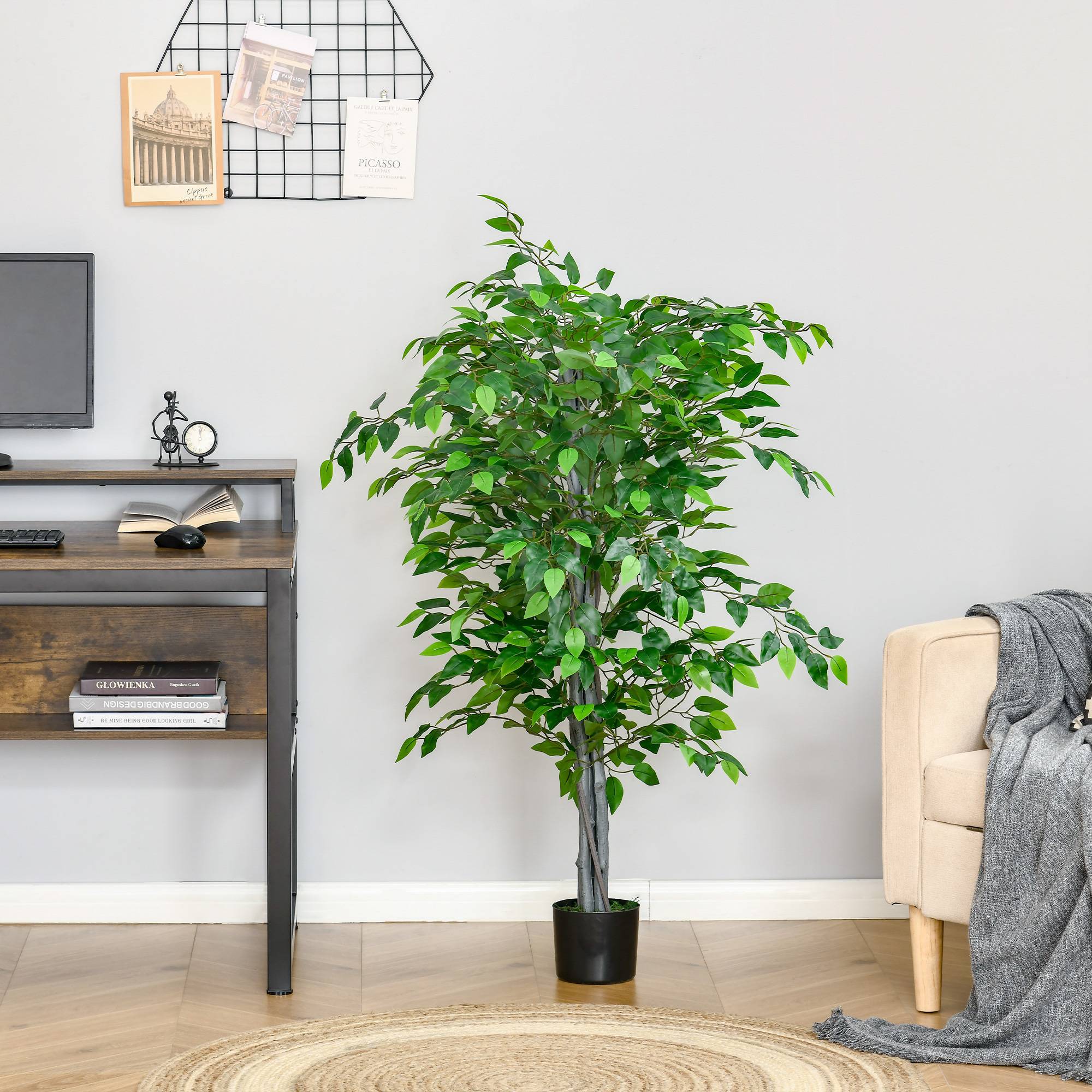 Arbre Artificiel Plante Artificielle ficus H.1,35 m Tronc Branches Liane Lichen Feuilles Grand réalisme Pot Inclus - Image 4