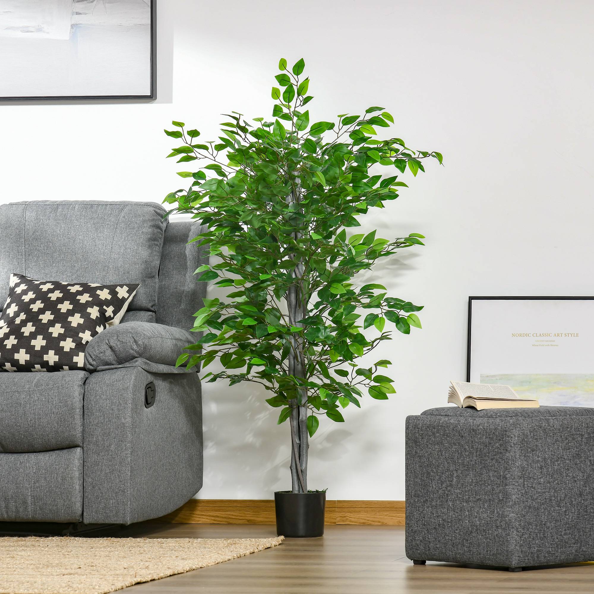 Arbre Artificiel Plante Artificielle ficus H.1,35 m Tronc Branches Liane Lichen Feuilles Grand réalisme Pot Inclus - Image 3
