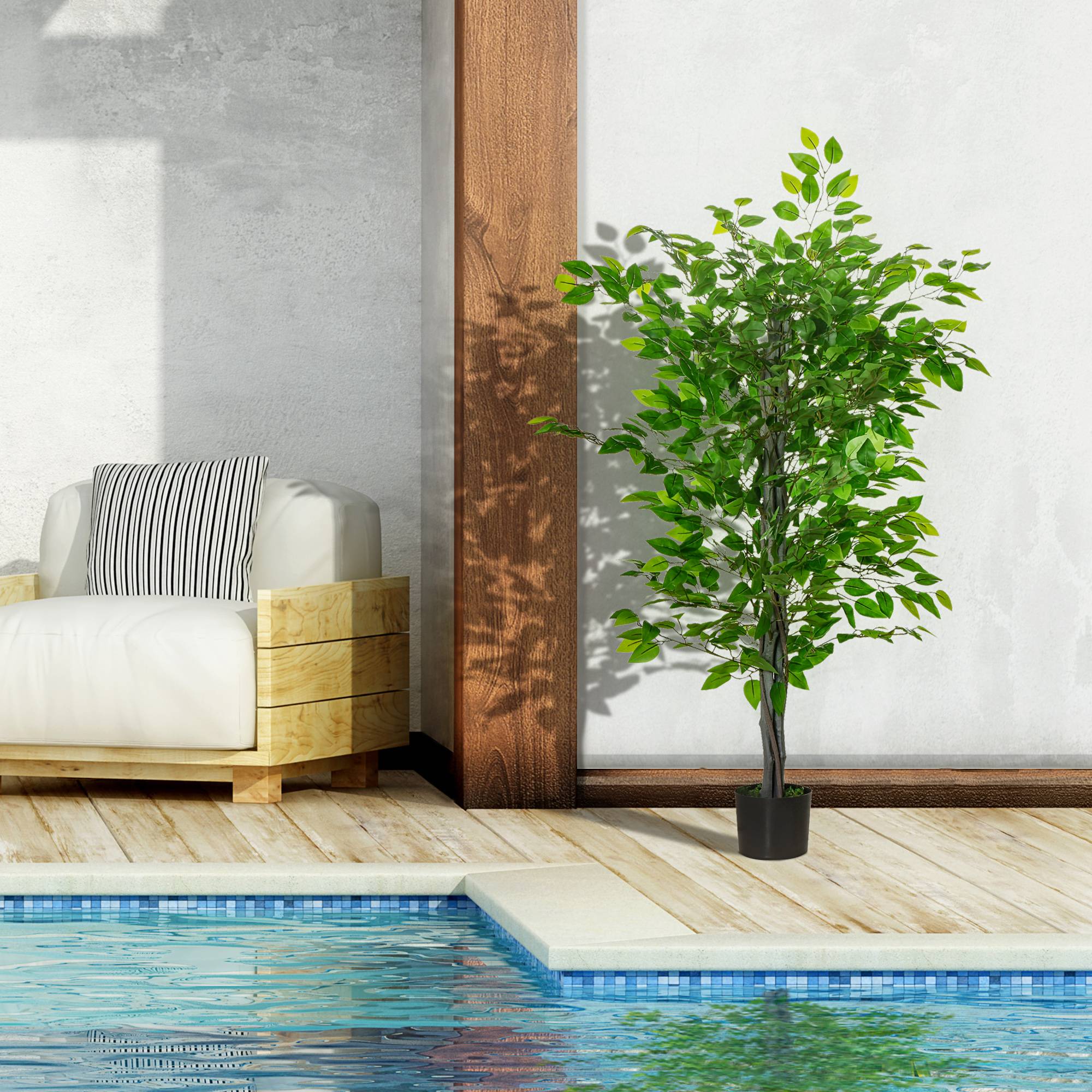 Arbre Artificiel Plante Artificielle ficus H.1,35 m Tronc Branches Liane Lichen Feuilles Grand réalisme Pot Inclus - Image 6
