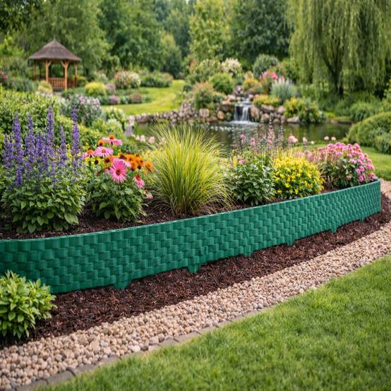 Bordure de pelouse aspect rotin vert 4x80 cm – Bordure jardin plastique flexible massif - Image 7
