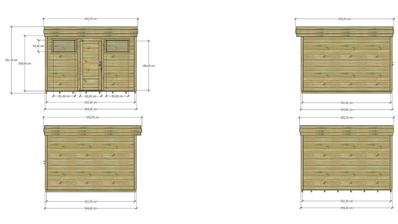 Abri Français - ABRI DE JARDIN bois autoclave 27mm - 3,44x3,44m / 12m2 - Bac acier - Plancher bois - Image 4