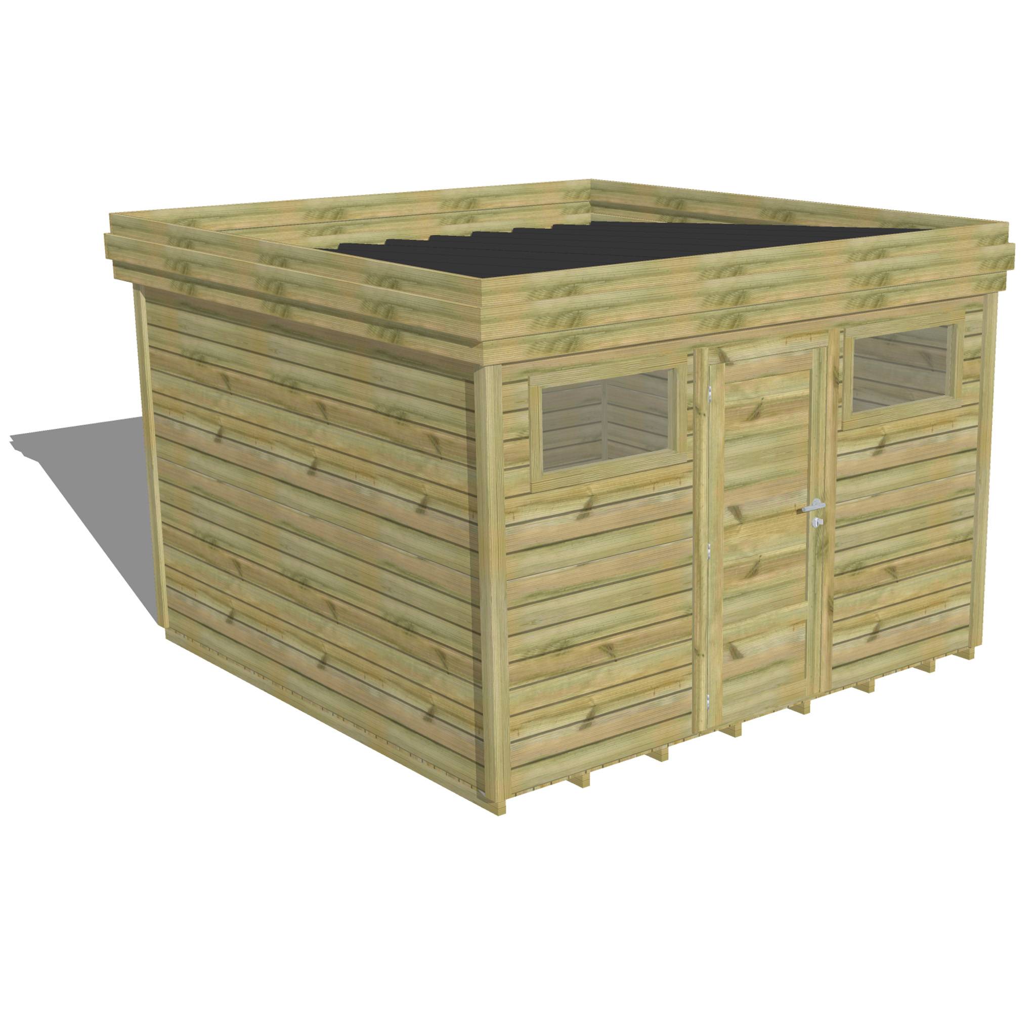 Abri Français - ABRI DE JARDIN bois autoclave 27mm - 3,44x3,44m / 12m2 - Bac acier - Plancher bois - Image 1