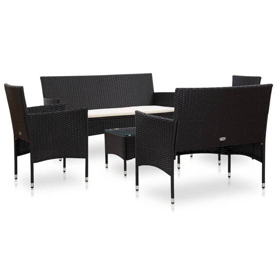 Salon de jardin 5 pcs | Mobilier d'extérieur avec coussins résine tressée noir Maison Chic - Image 1