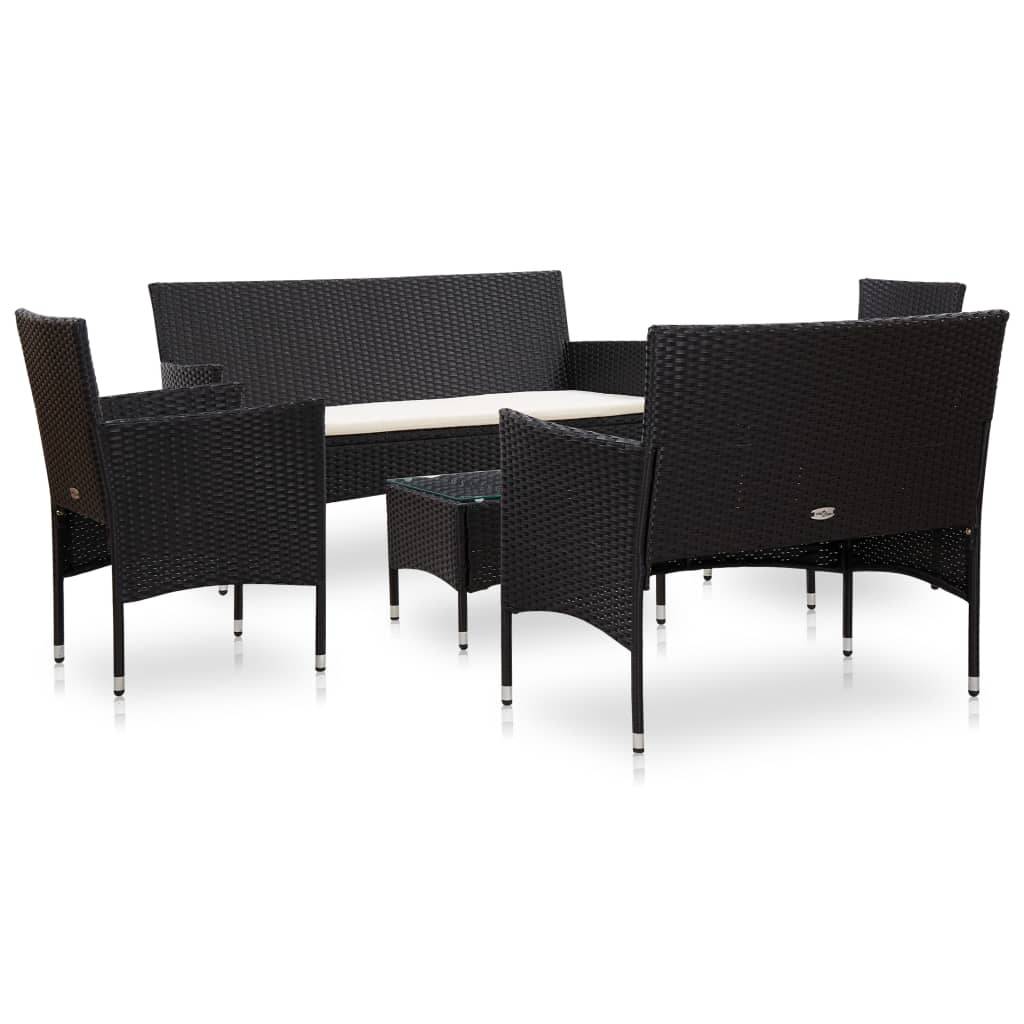 Salon de jardin 5 pcs | Mobilier d'extérieur avec coussins résine tressée noir Maison Chic - Image 1