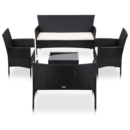 Salon de jardin 5 pcs | Mobilier d'extérieur avec coussins résine tressée noir Maison Chic - Image 2