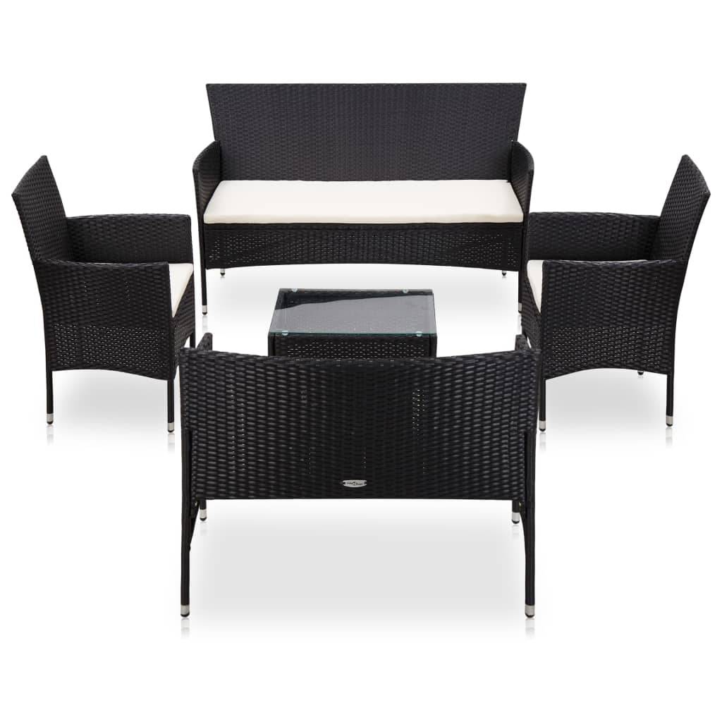 Salon de jardin 5 pcs | Mobilier d'extérieur avec coussins résine tressée noir Maison Chic - Image 2