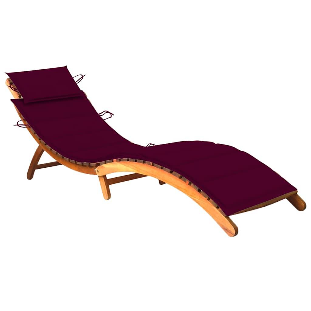 Chaise longue | Transat | Bain de soleil de jardin avec coussin Bois d'acacia solide - Image 2