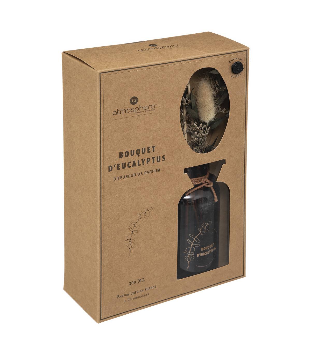 Diffuseur de parfum Bouquet d'Eucalyptus 300 ml avec Bâtonnets et Fleurs séchées - Image 2