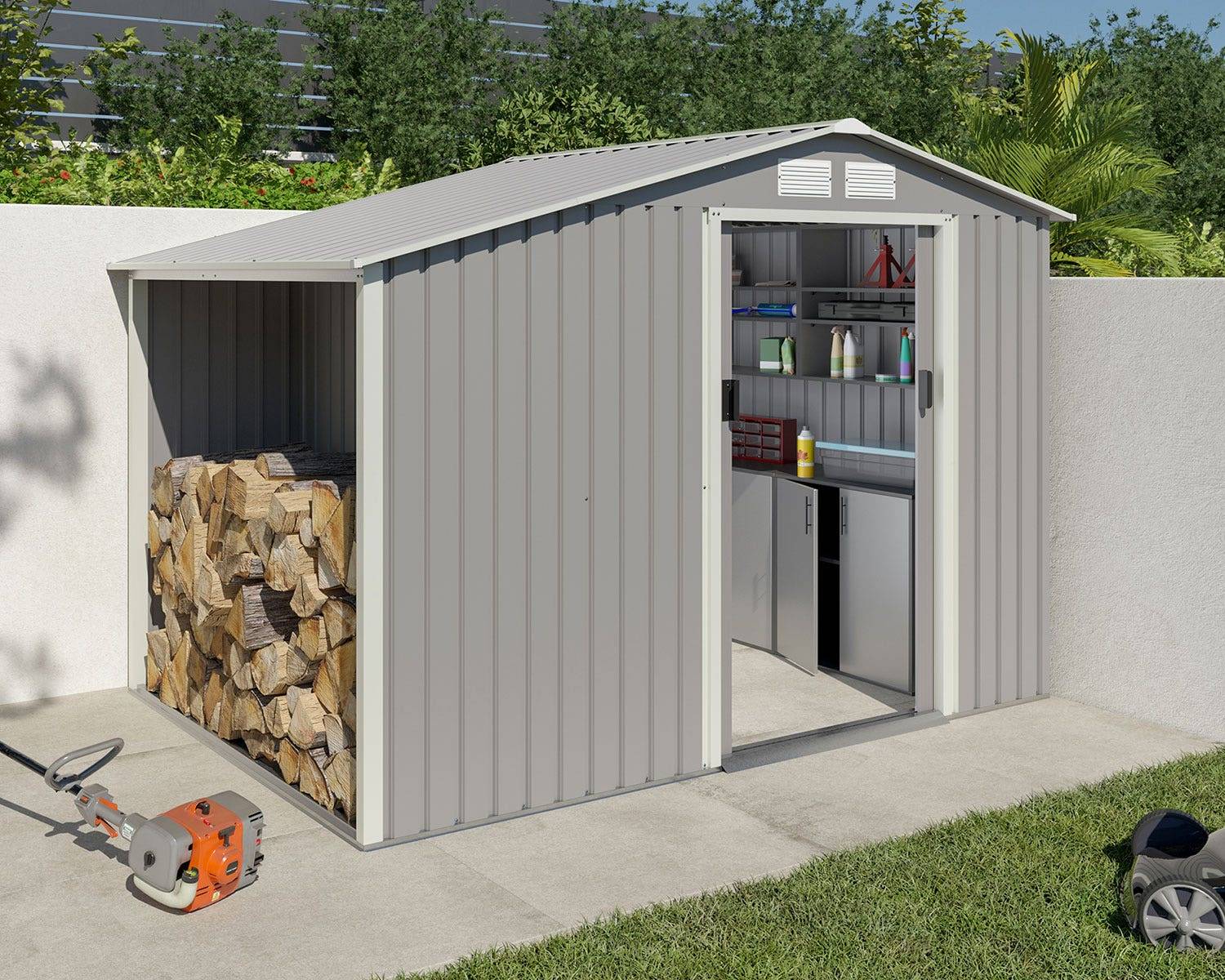 Abri de jardin métal avec bûcher 4,85 m² Trigano + kit d'ancrage - Image 2