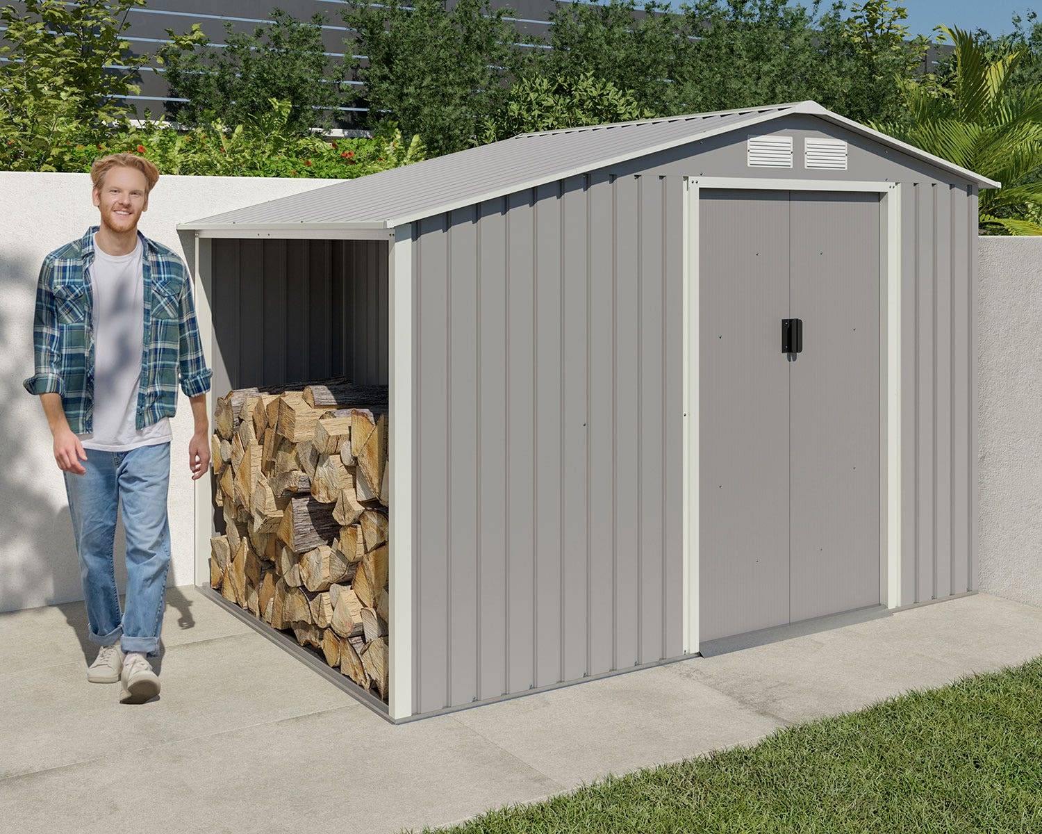 Abri de jardin métal avec bûcher 4,85 m² Trigano + kit d'ancrage - Image 4