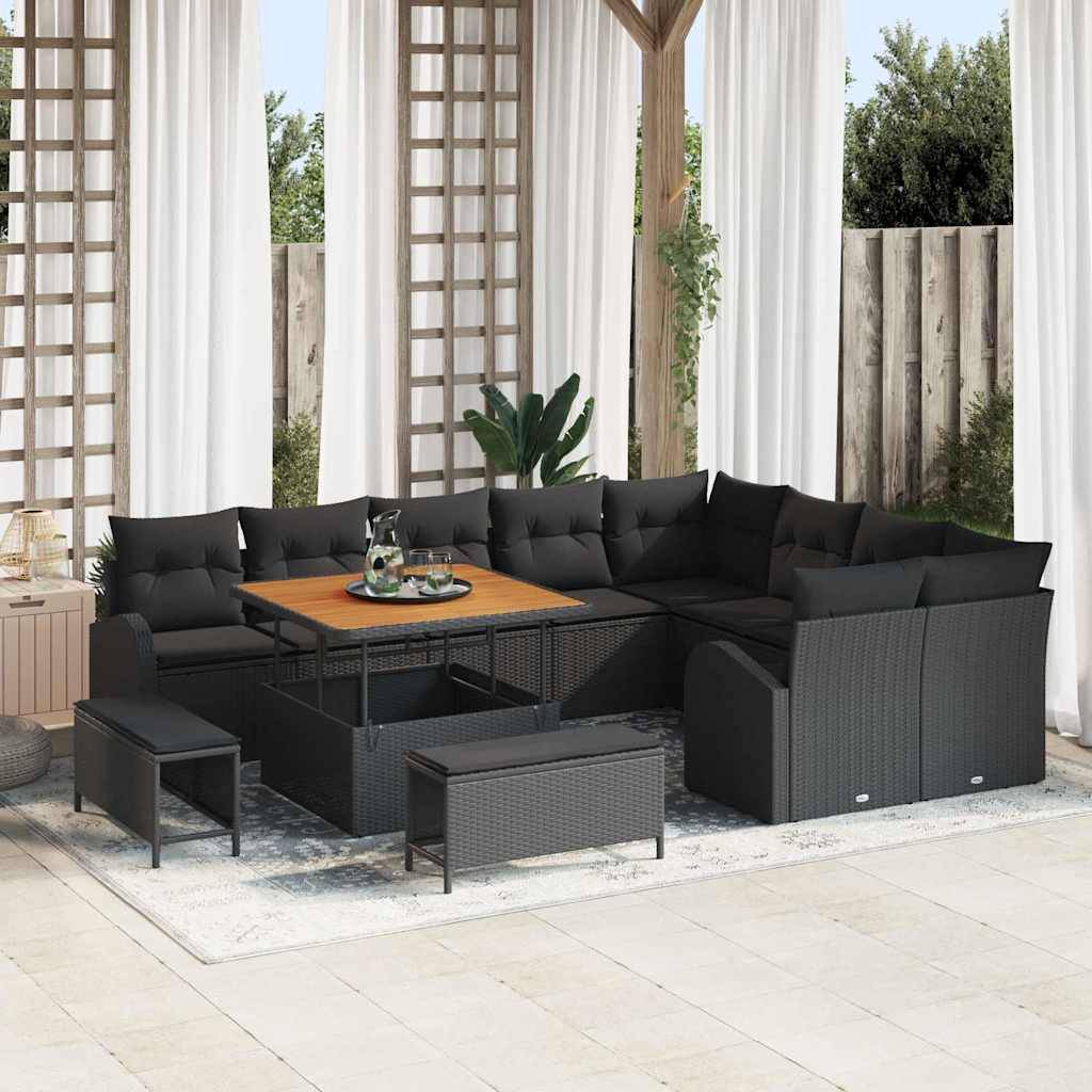 ComfortXL - Salon de Jardin XXL Poly Rotin & Bois Acacia 12 Pièces Modulables pour Grand Patio Noir – ComfortXL Outdoor Living - Image 1