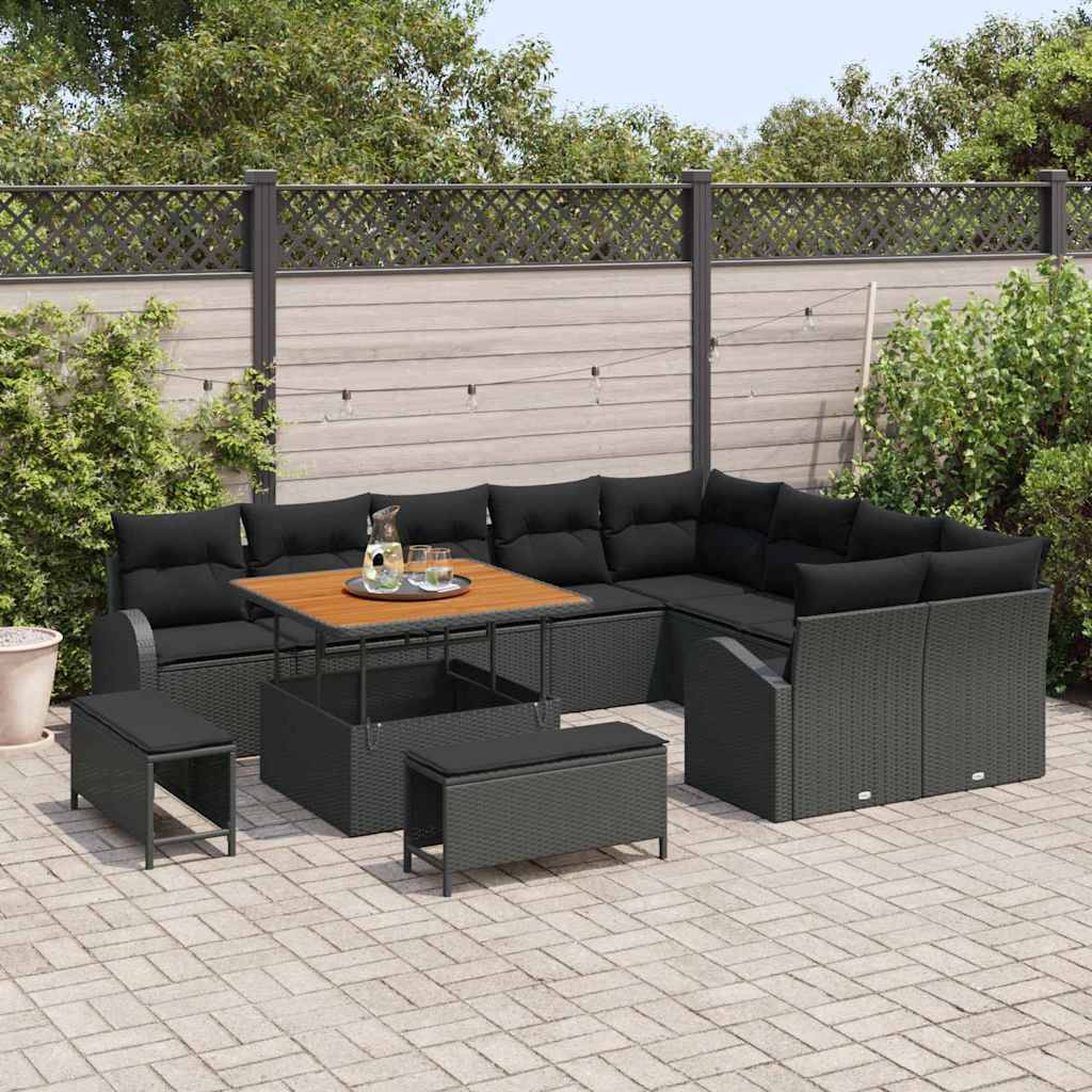 ComfortXL - Salon de Jardin XXL Poly Rotin & Bois Acacia 12 Pièces Modulables pour Grand Patio Noir – ComfortXL Outdoor Living - Image 3