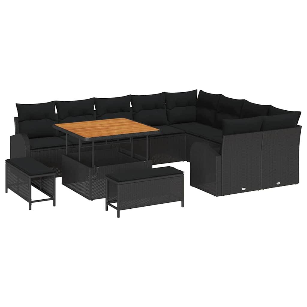 ComfortXL - Salon de Jardin XXL Poly Rotin & Bois Acacia 12 Pièces Modulables pour Grand Patio Noir – ComfortXL Outdoor Living - Image 2
