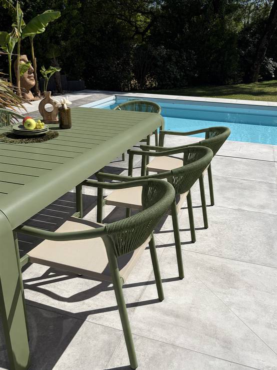 Dcb Garden - Ensemble repas de jardin en aluminium 8 places - Vert olive - HANOI - Image 2