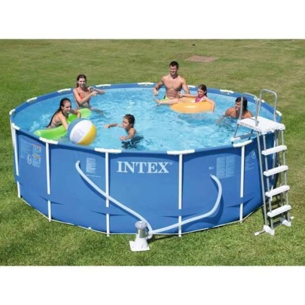 Intex - Kit Piscine hors sol tubulaire INTEX - Metal Frame - 457 x 122 cm - Ronde (Pompe, bâche, tapis de sol, échelle) - 28242NP - Image 3