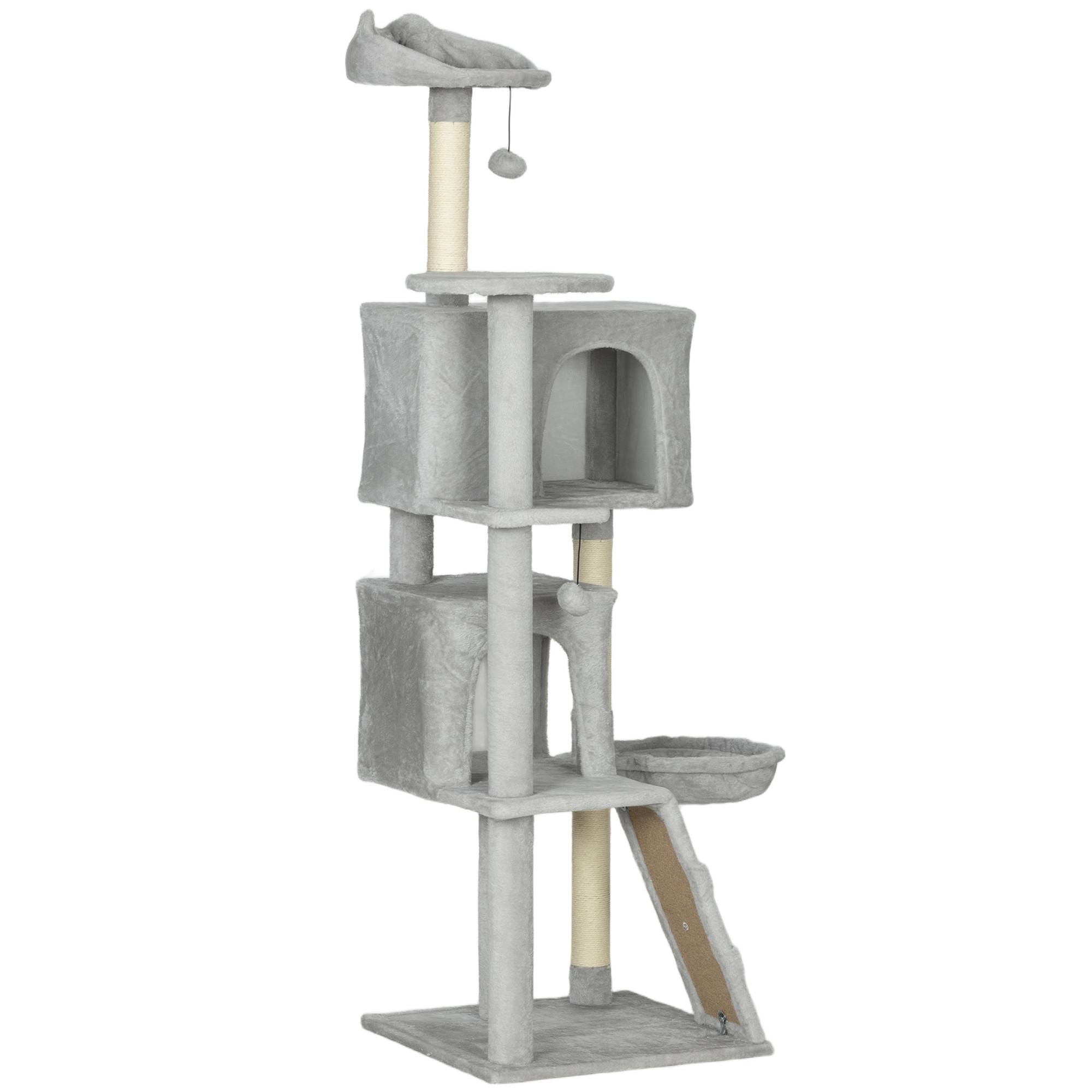 arbre à chat 2 niches hamac couchage sisal structure chat intérieur 48x48x160 cm gris griffoir stable - Image 2