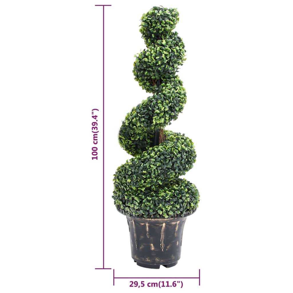 Plante de buis artificiel en spirale polyéthylène vert 29.5 x 29.5 x 100 cm - PANGIVO - Image 5