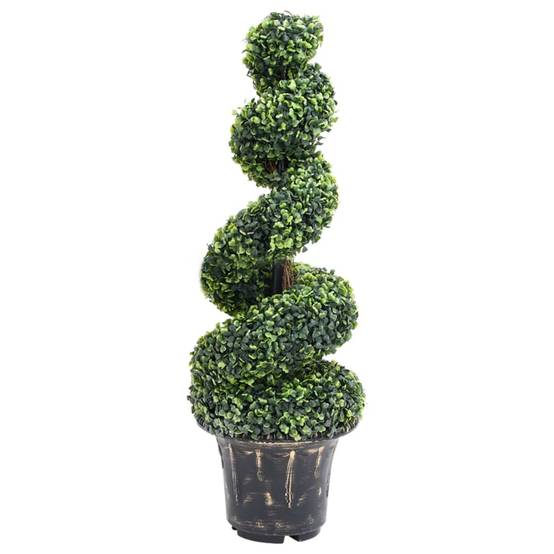 Plante de buis artificiel en spirale polyéthylène vert 29.5 x 29.5 x 100 cm - PANGIVO - Image 1