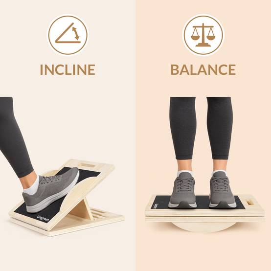 Leogreen 2 en 1 Planche inclinée et Balance Board en Bois, Pliable Réglable 4 Niveaux, avec Poignée, pour Étirement Mollets, Yoga et L'équilibre - Image 2