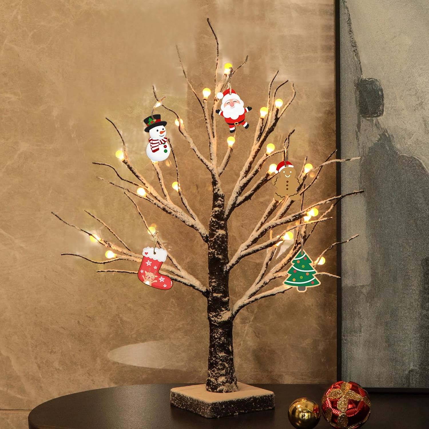 2 arbres LED bouleau 24 lumières blanc chaud, lampes de table décoratives pour Noël, maison et fêtes, ambiance chaleureuse intérieure et extérieure - Image 7