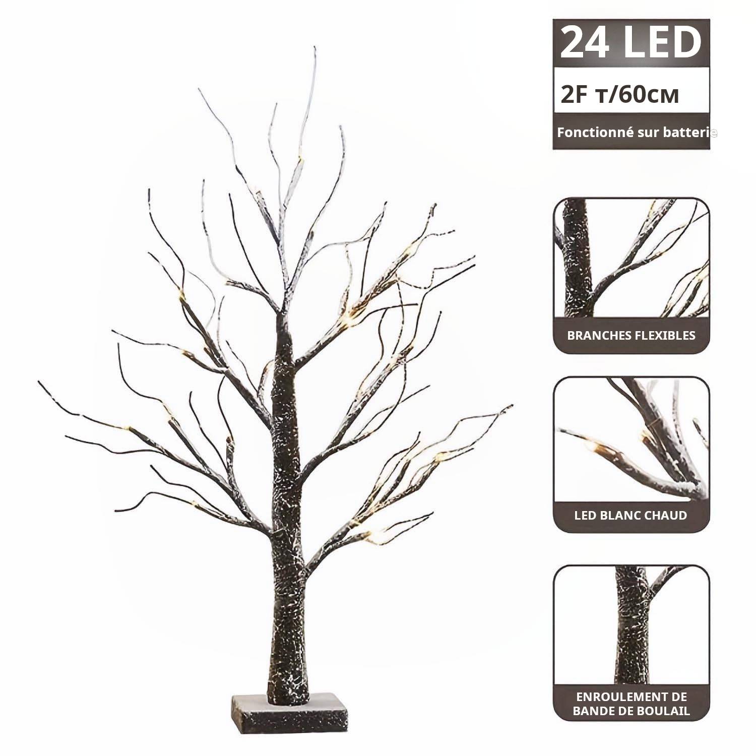 2 arbres LED bouleau 24 lumières blanc chaud, lampes de table décoratives pour Noël, maison et fêtes, ambiance chaleureuse intérieure et extérieure - Image 4