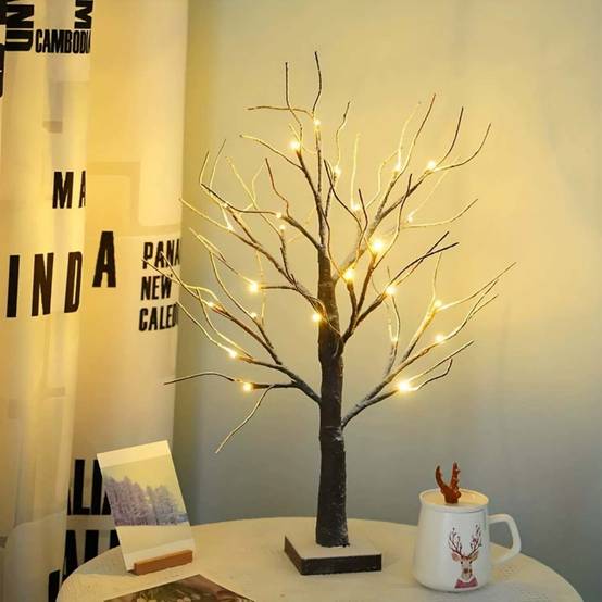 2 arbres LED bouleau 24 lumières blanc chaud, lampes de table décoratives pour Noël, maison et fêtes, ambiance chaleureuse intérieure et extérieure - Image 3