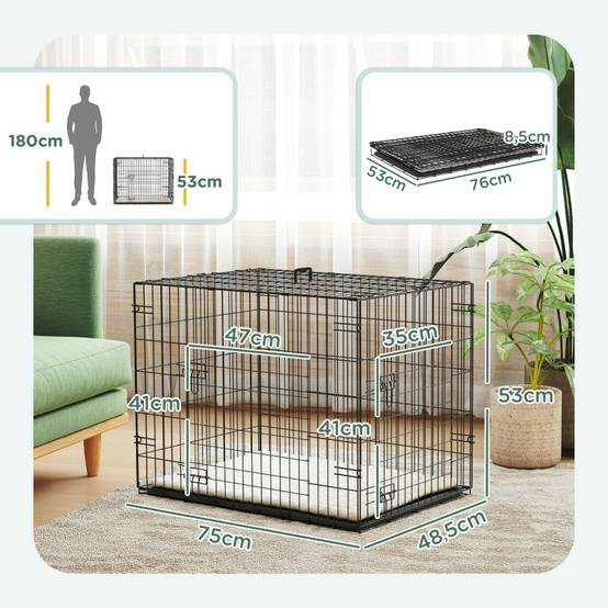 Cage pour Chiens Pliable avec 2 Portes et Coussin Noir 75 x 48.5 x 53 cm - PANGIVO - Image 3