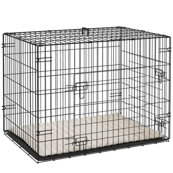 Cage pour Chiens Pliable avec 2 Portes et Coussin Noir 75 x 48.5 x 53 cm - PANGIVO - Image 1