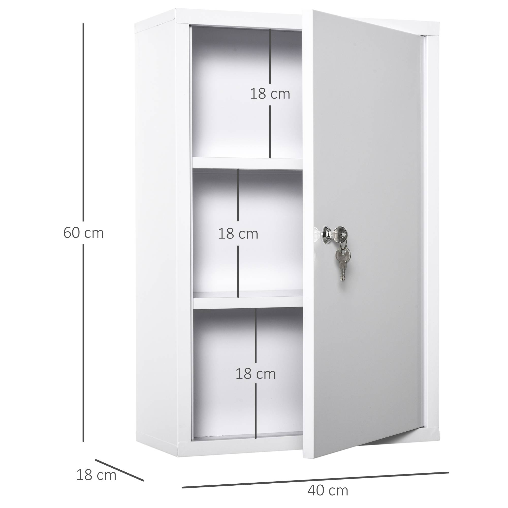 Sans Marque - Armoire Pharmacie 2 étagères 3 Niveaux verrouillable 40x18x60 cm 2 clés métal Blanc - Image 5