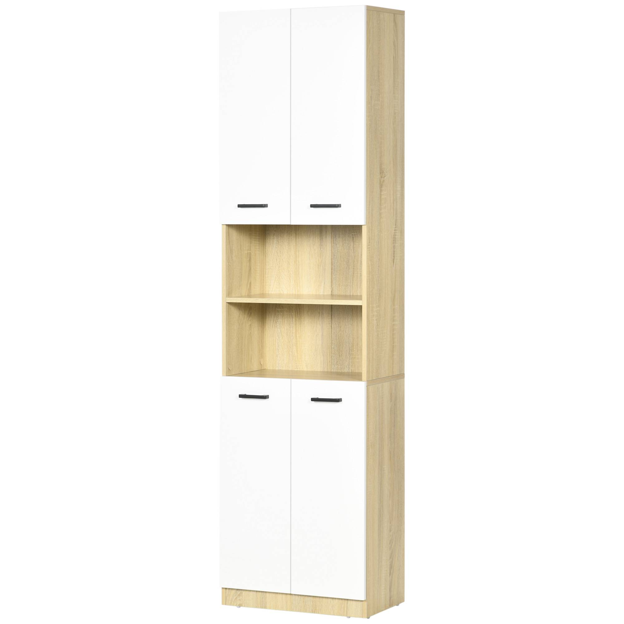 Armoire salle de bain avec 4 portes et étagères réglables, meuble rangement grande capacité blanc chêne 53x33,5x195,7 cm - Image 2