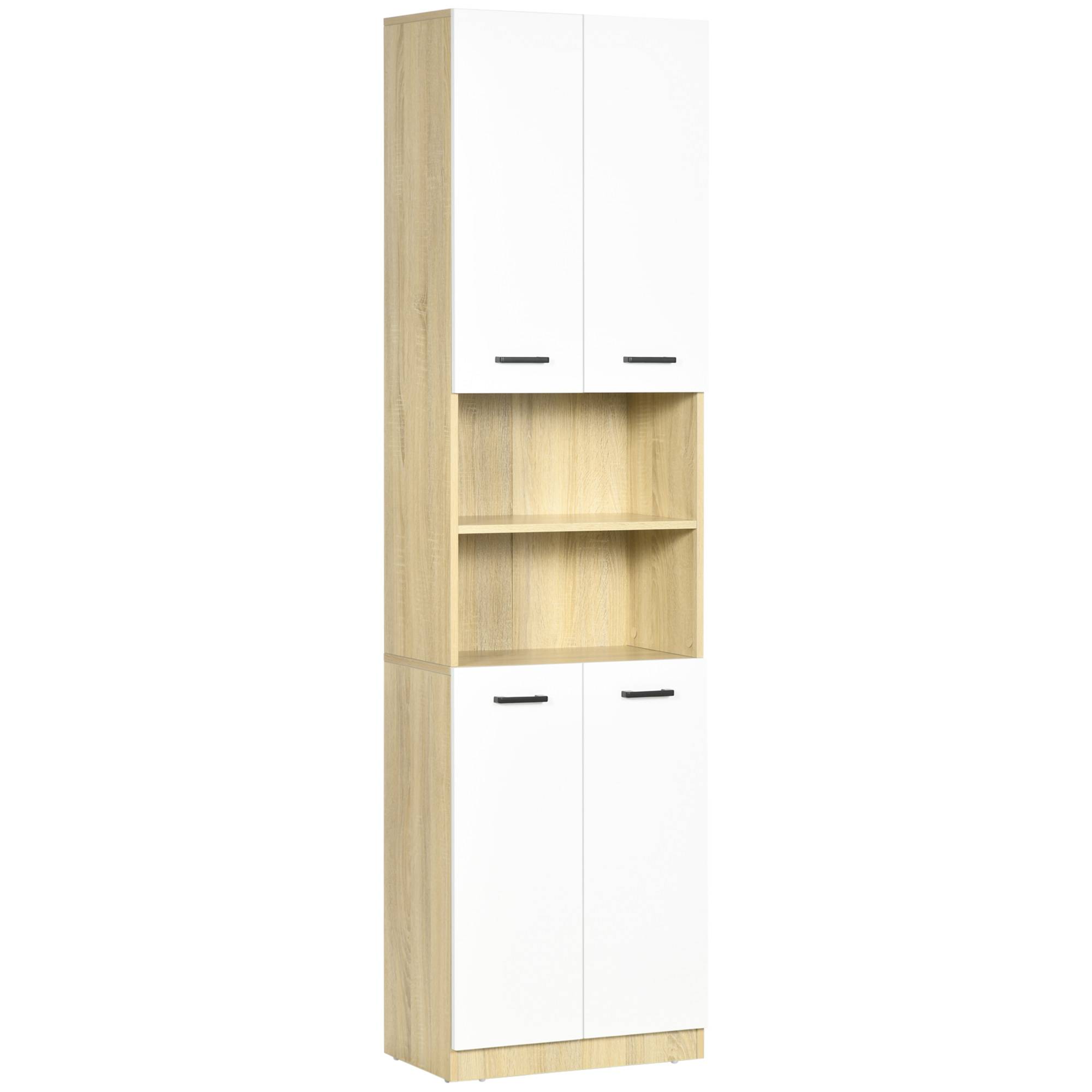 Armoire salle de bain avec 4 portes et étagères réglables, meuble rangement grande capacité blanc chêne 53x33,5x195,7 cm - Image 1