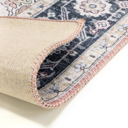 Decoweb - Tapis doux à motif oriental - Yasmine - Bleu nuit et rose - 120 x 160 cm - Decoweb - Image 4