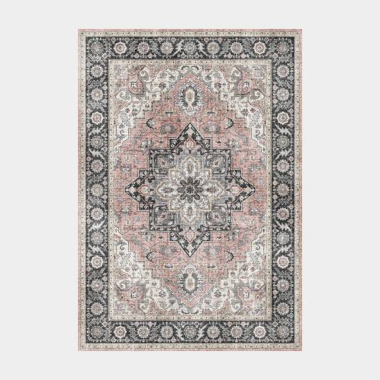 Decoweb - Tapis doux à motif oriental - Yasmine - Bleu nuit et rose - 120 x 160 cm - Decoweb - Image 1