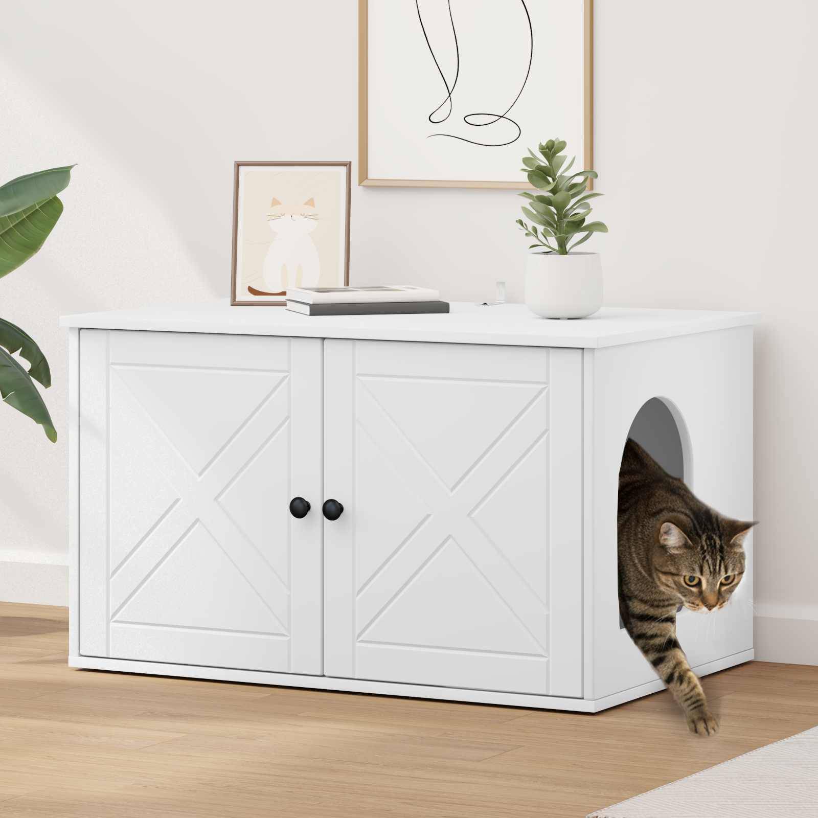Maison pour chat bois d'ingénierie blanc 85 x 55 x 50.5 cm, Poids:25.11kg - PANGIVO - Image 1